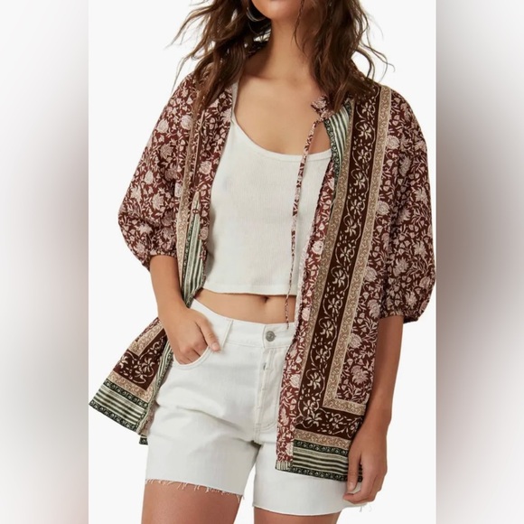 Free People Batik Boder Cardigan - Chestnut Combo - Picture 2 of 6